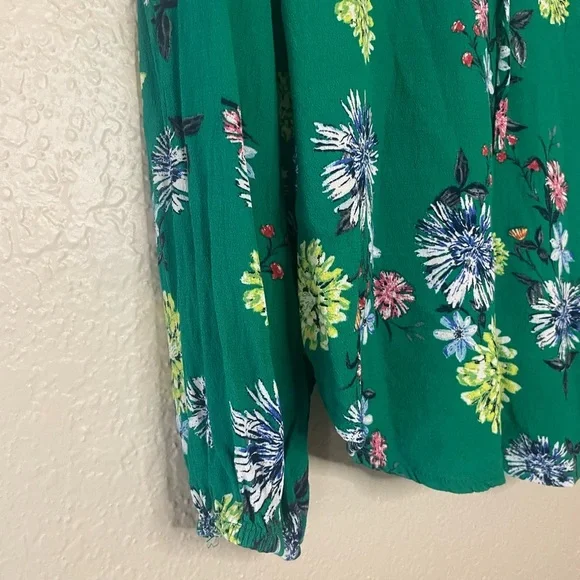 LOFT Green Floral Print Blouse - Picture 2 of 5